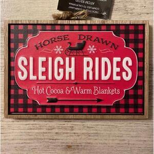 New Horse Drawn Sleigh Rides Hot Cocoa Red Black Plaid Christmas Sign